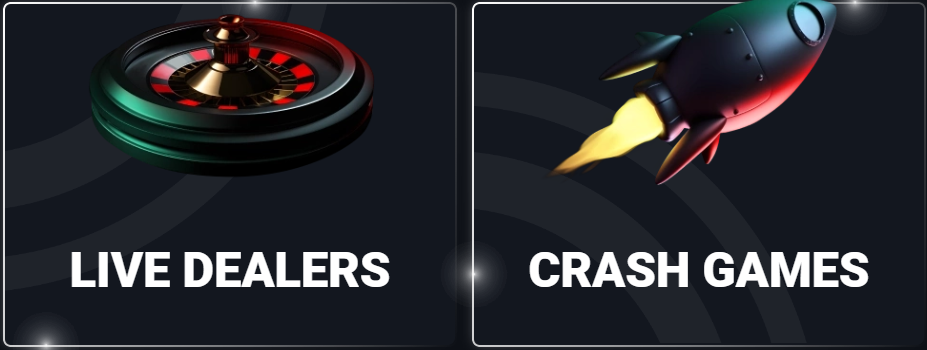 Pin Up app categories - live dealers, crash games, virtual sports and esports