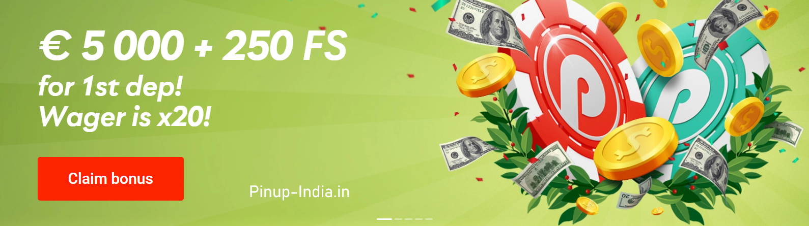 Pin Up Casino welcome bonus 120% up to 450000 and 250 free spins for Indian players